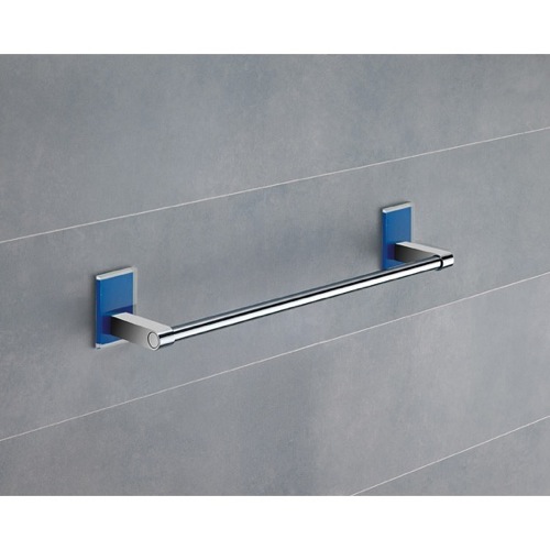 Towel Bar, Gedy 7821-35-05, 14 Inch Blue Mounting Polished Chrome Towel Bar 7821-35-05